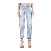 Stilige Straight Jeans med maling flekk detaljer
