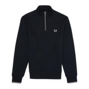 Marineblå Half Zip Sweatshirt med Striper på Ryggen