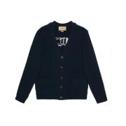 Intarsia-strikket logo ull cardigan