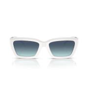 Rektangulære Cat-Eye Solbriller med Fasettert Hvit Front og Blå Gradie...