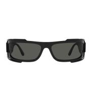 Rektangulære solbriller med mørkegrå linse og svart ramme