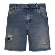 Blå Vintage Denim Shorts med Logo Broderi