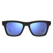 Rektangulære solbriller med speilblå linser