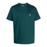 Grønn Bomull T-skjorte med Logo Broderi