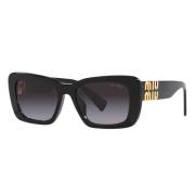 Rectangular Sunglasses with Gradient Grey Lenses and Gold Logo