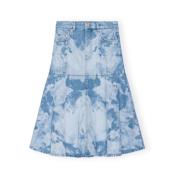 Light Blue Stone Ganni Bleach Denim Flounce Midi Skirt