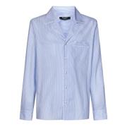 Blå Pyjamas-Stil Bomull Poplin Skjorte