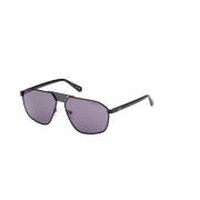 Blank svart solbriller med fiolette linser