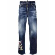 Blå Wide Splatter Boston Jeans