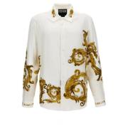 Kortermet hvit/gull Barocco print skjorte