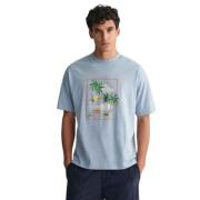 Blå Hawaii Trykt Grafisk T-skjorte