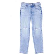 Blå Denim Jeans med Distressed Detaljer