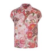 Rosa Blomster Wing-Sleeved Skjorte