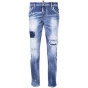 Marineblå Skinny Jeans med Malingssprut
