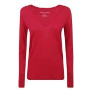 Slim Fit V-Hals T-Skjorte i Fuchsia