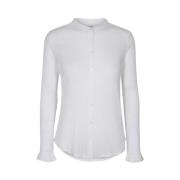 Hvit Crepe Skjorte med Rysjede Ermer