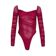 Magenta Ruched Mesh Bodysuit