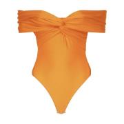 Oransje Crossover Bardot Bodysuit Laget i Italia