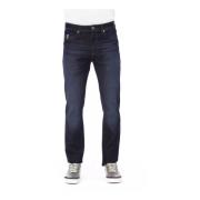 Jeans med logo knapp og kontrast søm
