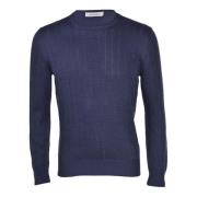 Blå Lin Bomull Crew-Neck Sweater