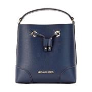 Navy Pebbled Leather Bucket Crossbody Veske