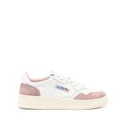 Hvite Skinn Sneakers med Rosa Semsket Skinn