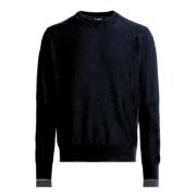 Navy Strikket Crew Neck Genser