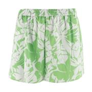 Palm Print Satin Shorts Grønn Hvit