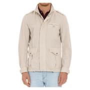 Beige Field Jacket Bomull Lin