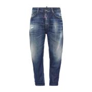 Blå Denim Jeans Faded Effekt