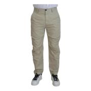 Beige Bomull Casual Straight Fit Bukser