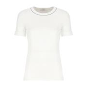 Hvit Bomull T-skjorte med Rund Hals