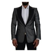 Svart Sølv Jacquard Slim Fit Jakke Blazer