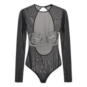 Sort Tulle Bodysuit med Juvelblomster