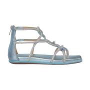 Glitrende flat sandal med glidelås