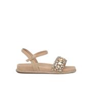 Perlet flat sandal med strass