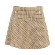 Beige Check Flared Mini Skirt Aw24