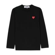 Svart Langermet Heart Logo T-skjorte