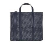 Blå Denim Tote Bag med Lær