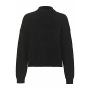 Svart Mohair Ull Pullover Strikke