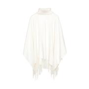 Hvit Ull Cashmere Poncho Cape