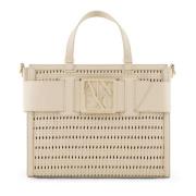 Beige Straw Tote Bag med Logo