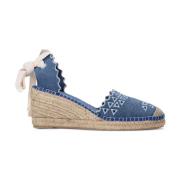 Denim Espadrille Mid Heel Sandal