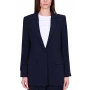 Oversized Blazer Jakke Blått Stoff