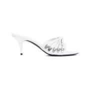 Hvite Skinn Stiletto Sandaler Elegant Stil