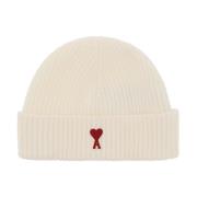 Ribbet ull beanie med logo patch