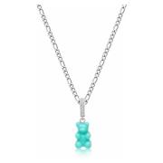 Mens Silver Necklace with Turquoise Gummy Bear