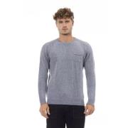 Elegant Crewneck Pocket Sweater i Lyseblå