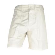 Hvite Bomull Bermuda Shorts Knappelukking