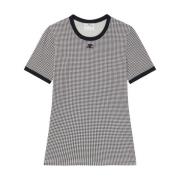 Houndstooth Mønster Crew Neck T-skjorte